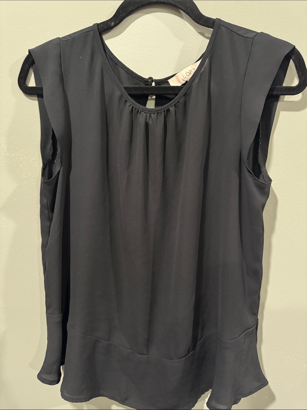 LOFT Black Sleeveless Pleated Yoke Top